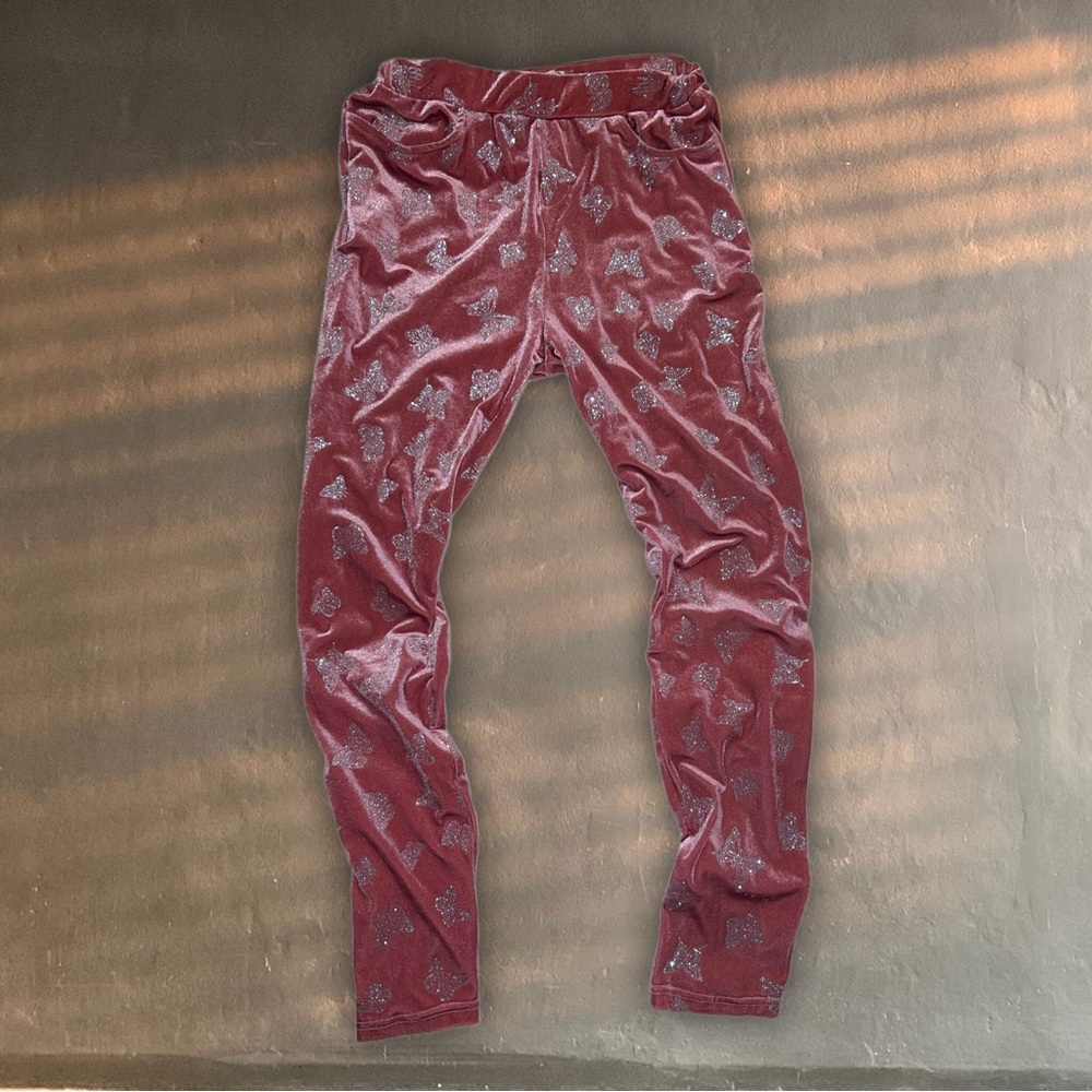🦋 Delia’s y2k Carmin velvet glitter butterfly track pant leggings 2000s Barbie